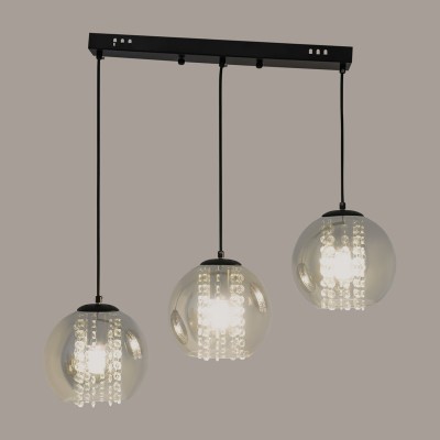 Mhyrra Farmhouse 3-Light Grey Glass Crystal Pendant Light Mhyrra Farmhouse 3-Light Grey Glass Crystal Pendant Light
