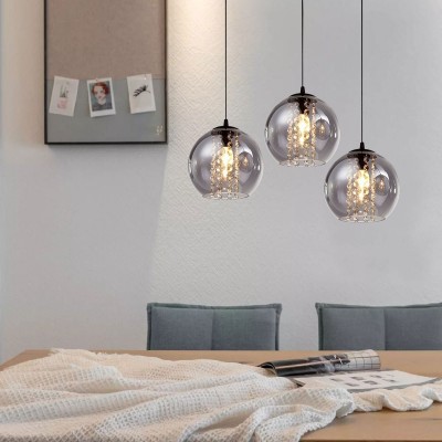 Mhyrra Farmhouse 3-Light Grey Glass Crystal Pendant Light Mhyrra Farmhouse 3-Light Grey Glass Crystal Pendant Light