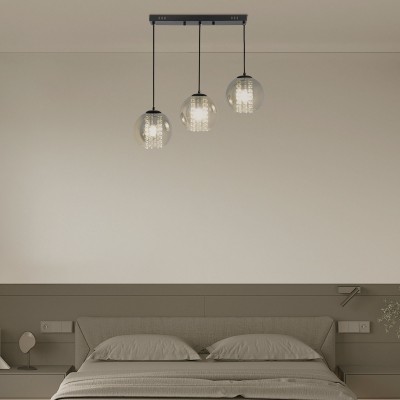 Mhyrra Farmhouse 3-Light Grey Glass Crystal Pendant Light Mhyrra Farmhouse 3-Light Grey Glass Crystal Pendant Light