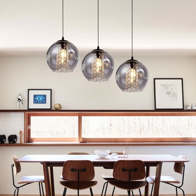 Mhyrra Farmhouse 3-Light Grey Glass Crystal Pendant Light Mhyrra Farmhouse 3-Light Grey Glass Crystal Pendant Light