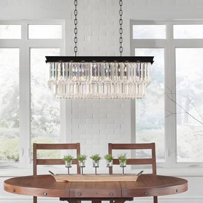 Leandros Luxury Tiered Crystal Rectangle Chandelier Leandros Luxury Tiered Crystal Rectangle Chandelier