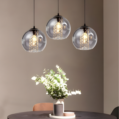 Mhyrra Farmhouse 3-Light Grey Glass Crystal Pendant Light Mhyrra Farmhouse 3-Light Grey Glass Crystal Pendant Light