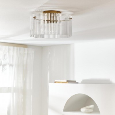 Erisen Farmhouse Ribbed Glass Drum Ceiling Light Erisen Farmhouse Ribbed Glass Drum Ceiling Light