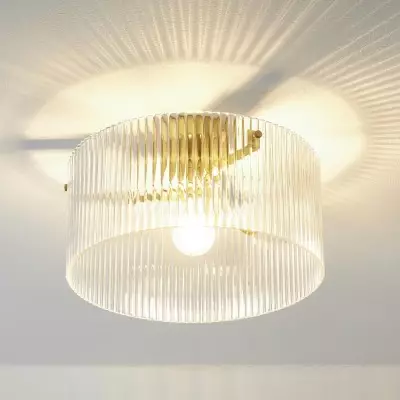 Erisen Farmhouse Ribbed Glass Drum Ceiling Light Erisen Farmhouse Ribbed Glass Drum Ceiling Light