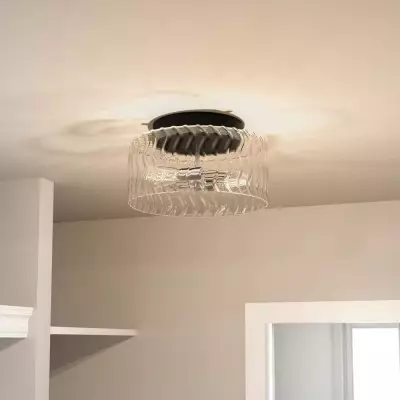 Paxon Matte Black Textured Glass Flush Mount Ceiling Light