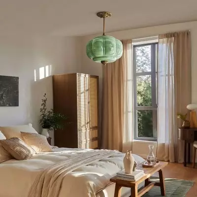 Vortan Antique Brass Green Glass Semi-Flush Mount Eloise Pendant Lamp Vortan Antique Brass Green Glass Semi-Flush Mount Eloise Pendant Lamp