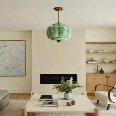 Vortan Antique Brass Green Glass Semi-Flush Mount Eloise Pendant Lamp Vortan Antique Brass Green Glass Semi-Flush Mount Eloise Pendant Lamp