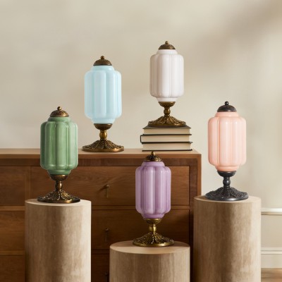 Nexos French Retro Cream Glass Textured Eloise Table Lamp Nexos French Retro Cream Glass Textured Eloise Table Lamp