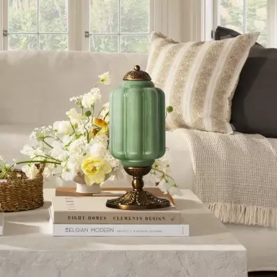 Nexos French Retro Cream Glass Textured Eloise Table Lamp Nexos French Retro Cream Glass Textured Eloise Table Lamp
