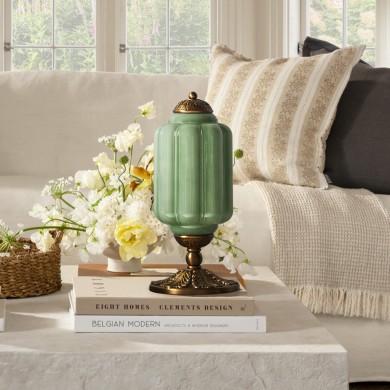 Nexos French Retro Cream Glass Textured Eloise Table Lamp