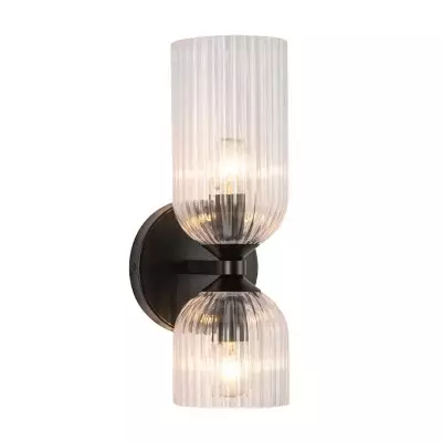 Hytham Rustic Double Tube Ribbed Glass Sconce Hytham Rustic Double Tube Ribbed Glass Sconce