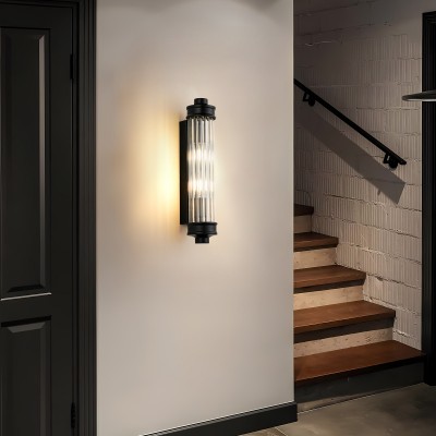 Raelin Retro Cylindrical Ribbed Glass Sconce Raelin Retro Cylindrical Ribbed Glass Sconce