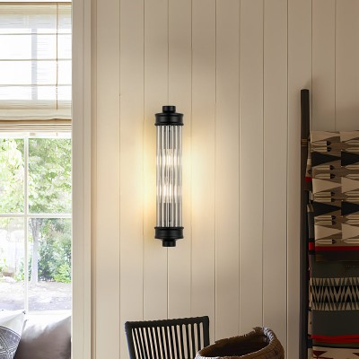 Raelin Retro Cylindrical Ribbed Glass Sconce Raelin Retro Cylindrical Ribbed Glass Sconce