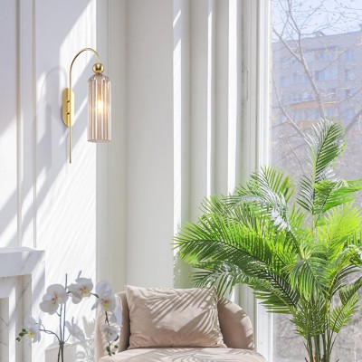 Emrys Modern Gold Fluted Glass Cylinder Sconce Emrys Modern Gold Fluted Glass Cylinder Sconce