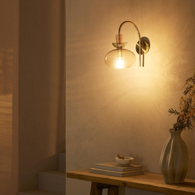 Oryn Globe Glass Brass Wall Light Oryn Globe Glass Brass Wall Light