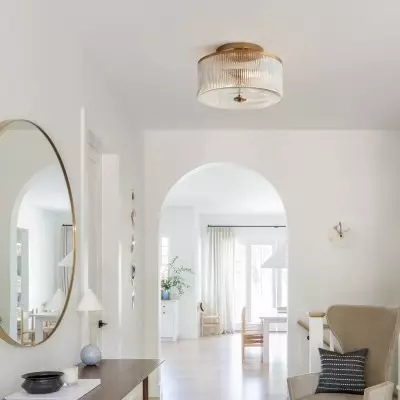 Claude Farmhouse Striped Glass Drum Ceiling Light Claude Farmhouse Striped Glass Drum Ceiling Light