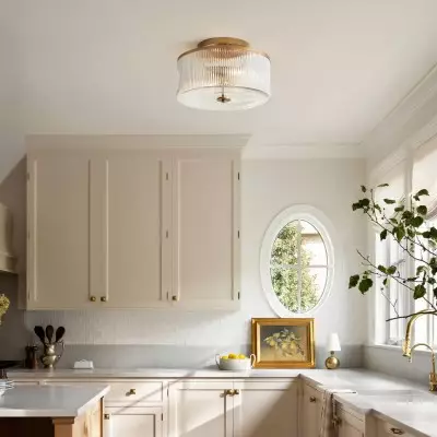 Claude Farmhouse Striped Glass Drum Ceiling Light Claude Farmhouse Striped Glass Drum Ceiling Light