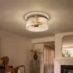 Sylan Farmhouse Round Ribbed Glass Flush Mount Ceiling Light