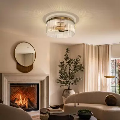 Sylan Farmhouse Round Ribbed Glass Flush Mount Ceiling Light Sylan Farmhouse Round Ribbed Glass Flush Mount Ceiling Light