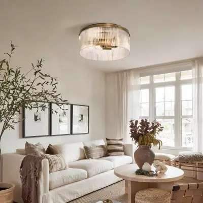 Sylan Farmhouse Round Ribbed Glass Flush Mount Ceiling Light Sylan Farmhouse Round Ribbed Glass Flush Mount Ceiling Light