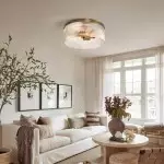 Sylan Farmhouse Round Ribbed Glass Flush Mount Ceiling Light