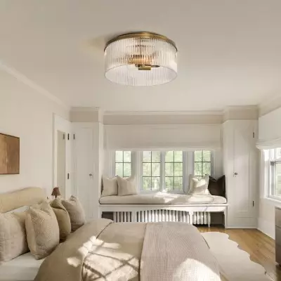 Sylan Farmhouse Round Ribbed Glass Flush Mount Ceiling Light Sylan Farmhouse Round Ribbed Glass Flush Mount Ceiling Light
