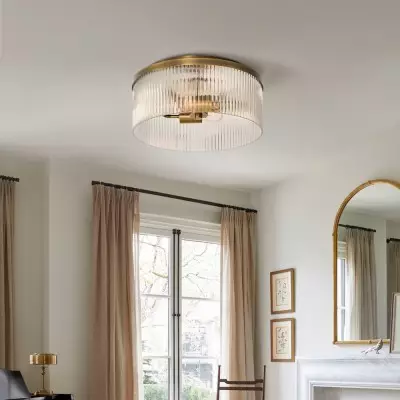Sylan Farmhouse Round Ribbed Glass Flush Mount Ceiling Light Sylan Farmhouse Round Ribbed Glass Flush Mount Ceiling Light