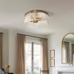 Sylan Farmhouse Round Ribbed Glass Flush Mount Ceiling Light