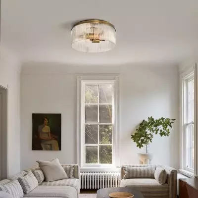 Sylan Farmhouse Round Ribbed Glass Flush Mount Ceiling Light Sylan Farmhouse Round Ribbed Glass Flush Mount Ceiling Light