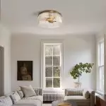 Sylan Farmhouse Round Ribbed Glass Flush Mount Ceiling Light