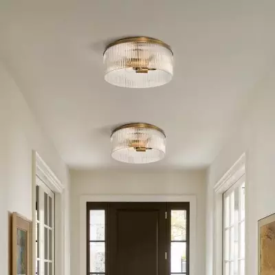 Sylan Farmhouse Round Ribbed Glass Flush Mount Ceiling Light Sylan Farmhouse Round Ribbed Glass Flush Mount Ceiling Light