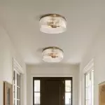 Sylan Farmhouse Round Ribbed Glass Flush Mount Ceiling Light