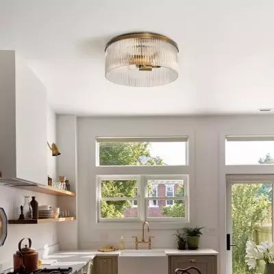 Sylan Farmhouse Round Ribbed Glass Flush Mount Ceiling Light Sylan Farmhouse Round Ribbed Glass Flush Mount Ceiling Light