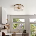 Sylan Farmhouse Round Ribbed Glass Flush Mount Ceiling Light
