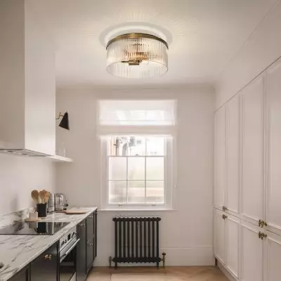 Sylan Farmhouse Round Ribbed Glass Flush Mount Ceiling Light Sylan Farmhouse Round Ribbed Glass Flush Mount Ceiling Light