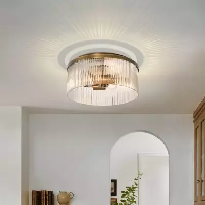 Sylan Farmhouse Round Ribbed Glass Flush Mount Ceiling Light Sylan Farmhouse Round Ribbed Glass Flush Mount Ceiling Light