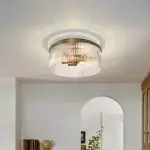 Sylan Farmhouse Round Ribbed Glass Flush Mount Ceiling Light