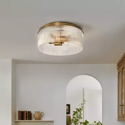 Sylan Farmhouse Round Ribbed Glass Flush Mount Ceiling Light Sylan Farmhouse Round Ribbed Glass Flush Mount Ceiling Light