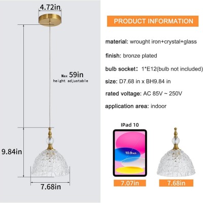 Jorvald Vintage Crystal Dome Brass Pendant Light