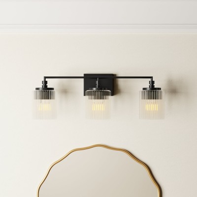 Cerys Modern 3-Light Ribbed Glass Cylinder Sconce Cerys Modern 3-Light Ribbed Glass Cylinder Sconce