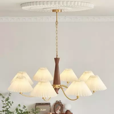 Axel Rustic Pleated Shade Wood Chandelier