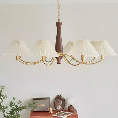 Axel Rustic Pleated Shade Wood Chandelier Axel Rustic Pleated Shade Wood Chandelier
