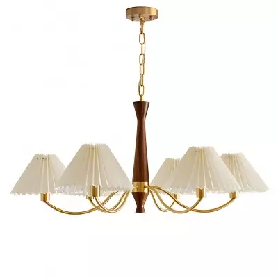 Axel Rustic Pleated Shade Wood Chandelier