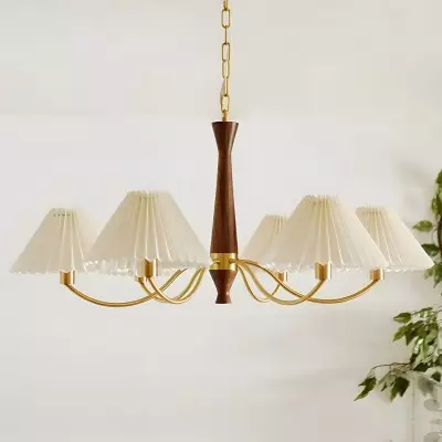 Axel Rustic Pleated Shade Wood Chandelier Axel Rustic Pleated Shade Wood Chandelier