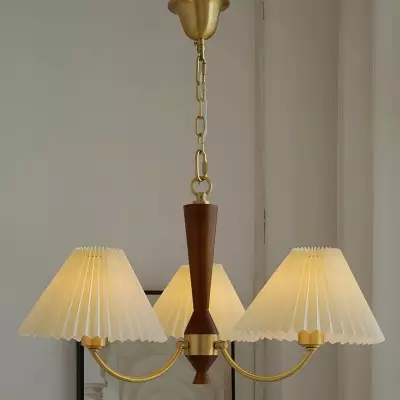 Axel Rustic Pleated Shade Wood Chandelier