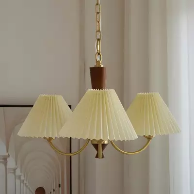 Axel Rustic Pleated Shade Wood Chandelier