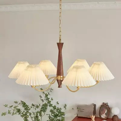 Axel Rustic Pleated Shade Wood Chandelier