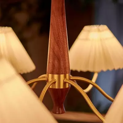 Axel Rustic Pleated Shade Wood Chandelier