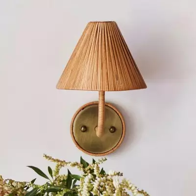 Calmyn Natural Woven Rattan Cone Wall Sconce Calmyn Natural Woven Rattan Cone Wall Sconce