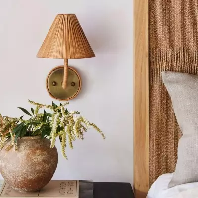 Calmyn Natural Woven Rattan Cone Wall Sconce Calmyn Natural Woven Rattan Cone Wall Sconce